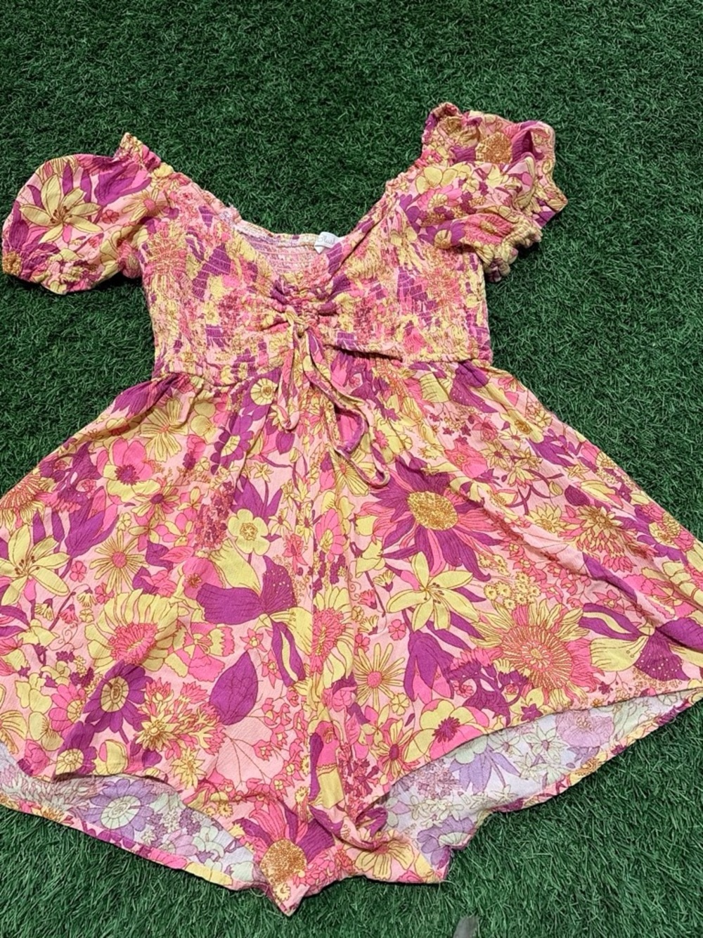 Blush Pink and Yellow Floral Smocked Romper